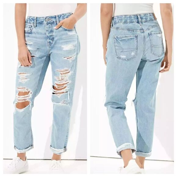 GUC AE Outfitters Tomgirl Destroyed Tappered Jeans - Picture 1 of 11